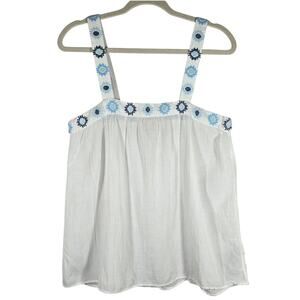 M Love By Gap White Embroidered Square Neck Tank Top Blue Accents Womens Size XS